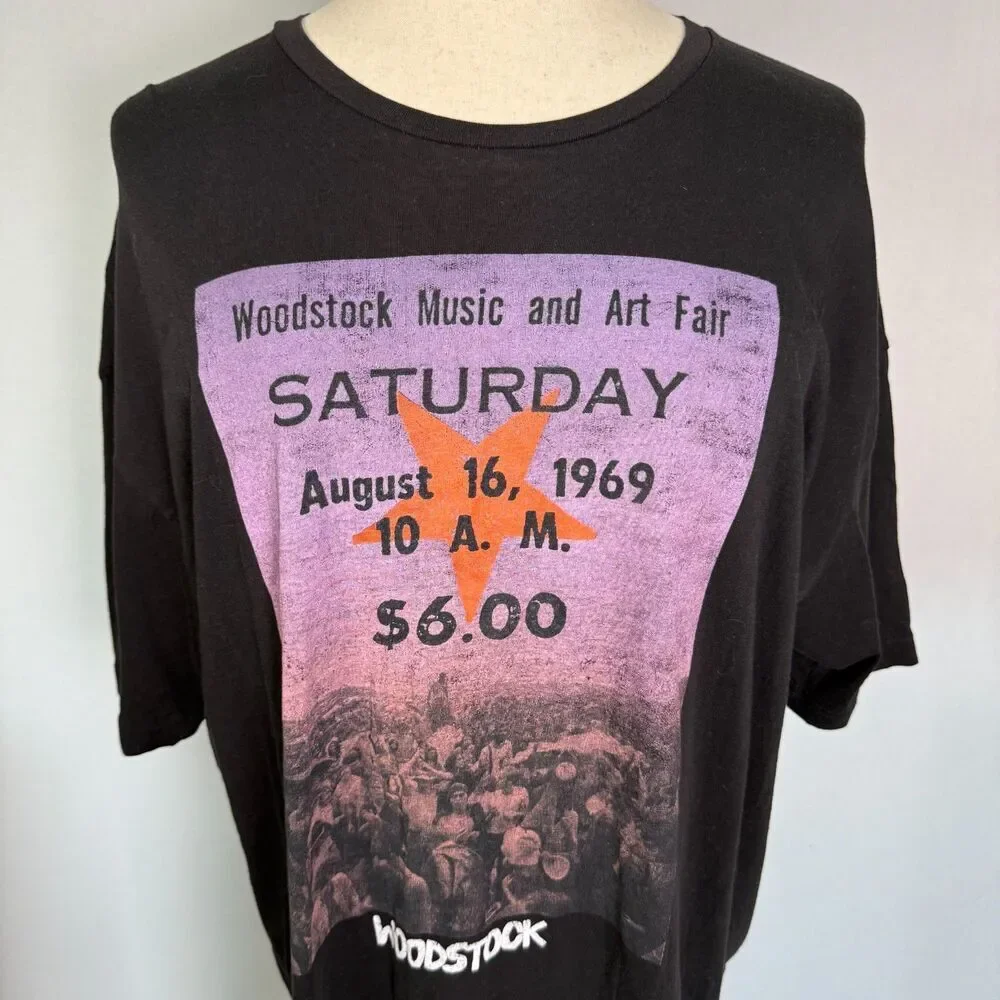 Woodstock Music and Art Fair 1969 T-Shirt, Women's Sz 3XL, Black Short Sleeves - Picture 5 of 9